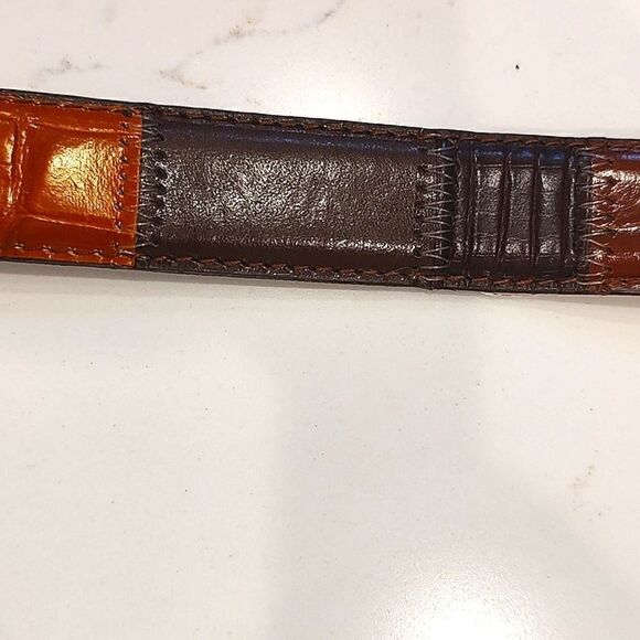 Leather Patchwork Reptile and Croc Embossed Belt Goldtone Buckle Size M - Picture 8 of 13